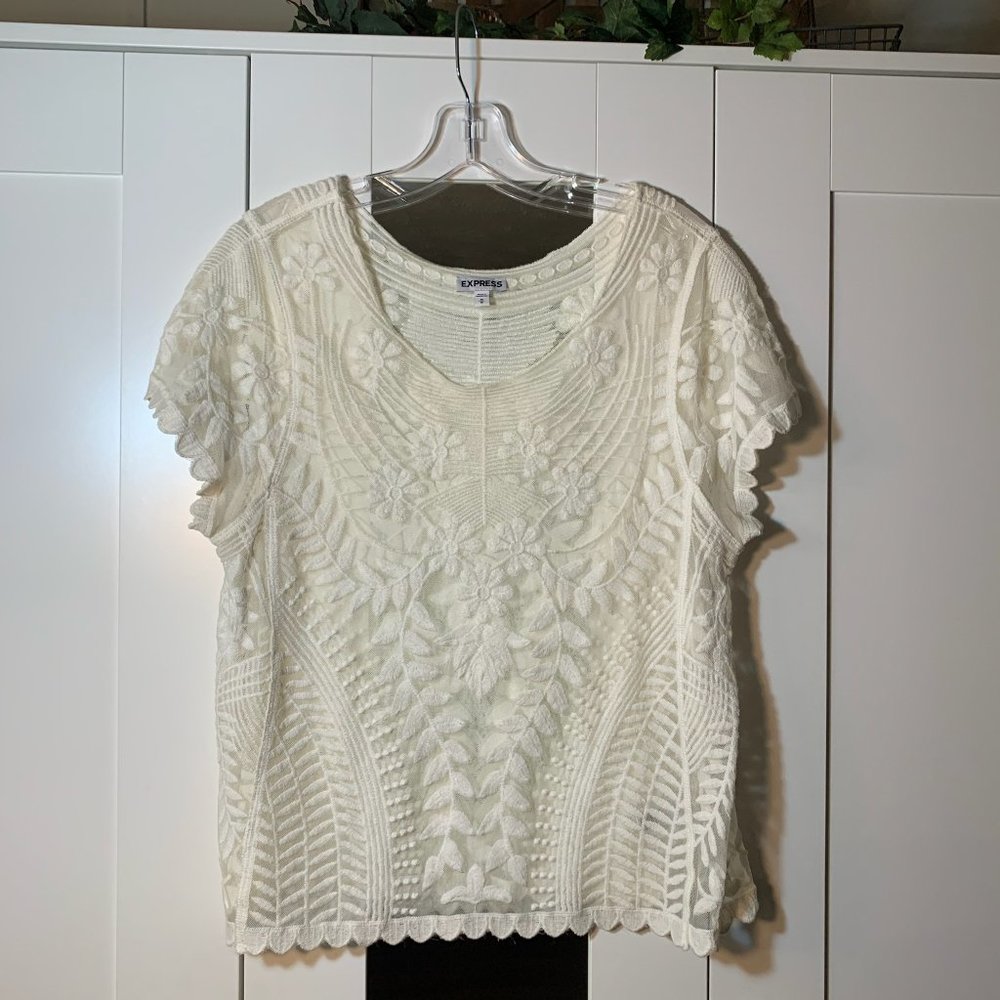 Express White Floral Lace Top!